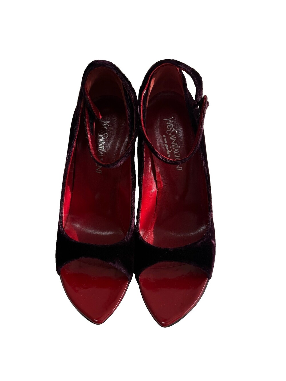 Tom Ford for Yves Saint Laurent F/W 2004 Red Velvet Black Wedge Heels 37.5 - Picture 8 of 9